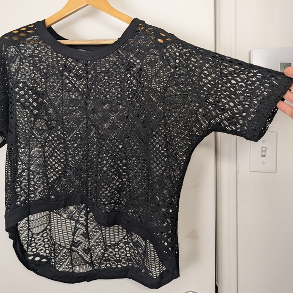 Tops - BLACK CROCHET TOP SIZE MEDIUM
